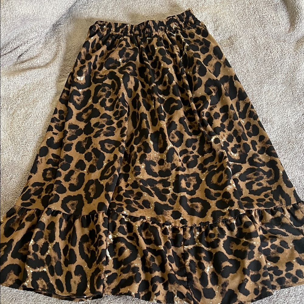 SHEIN Brown and Black Leopard Print Midi Skirt